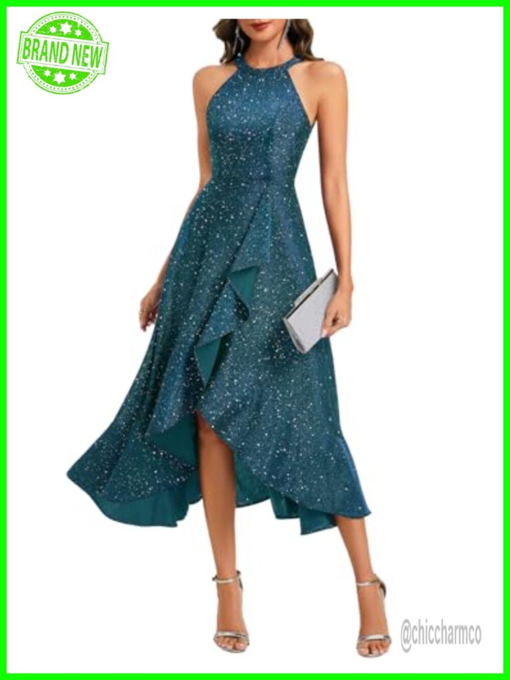 Sparkly Halter Sequin Long Formal Prom Dress